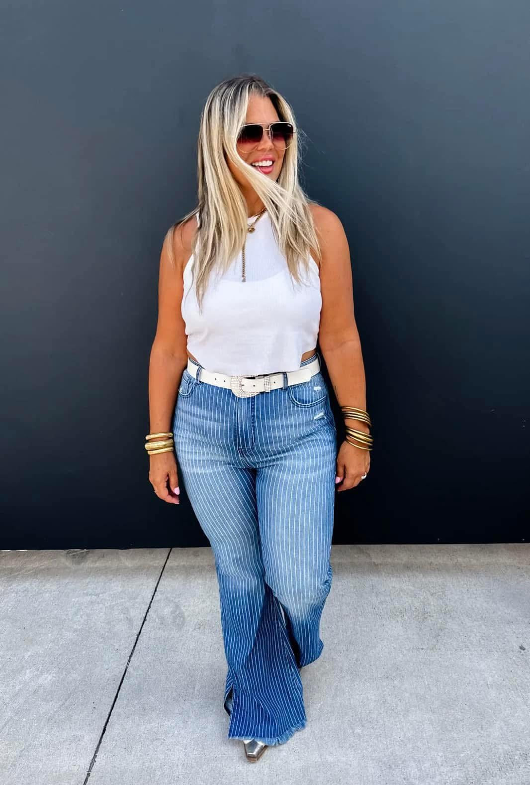 Blakeley Pinstripe Flare Jeans