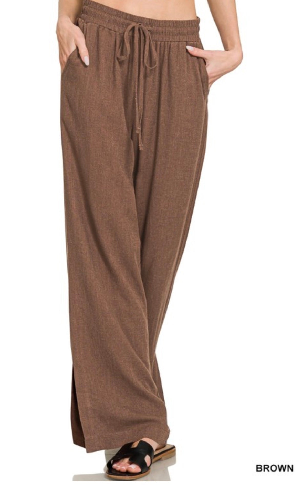 Linen Drawstring Pants Brown