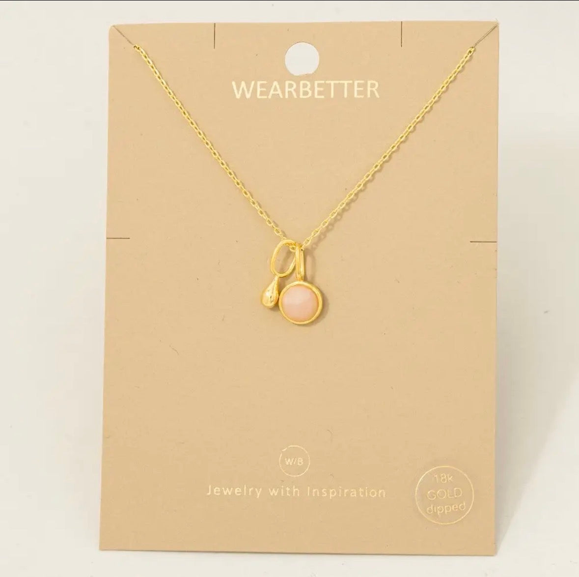 Gold Dipped Gemstone + Tear Pendant Necklace