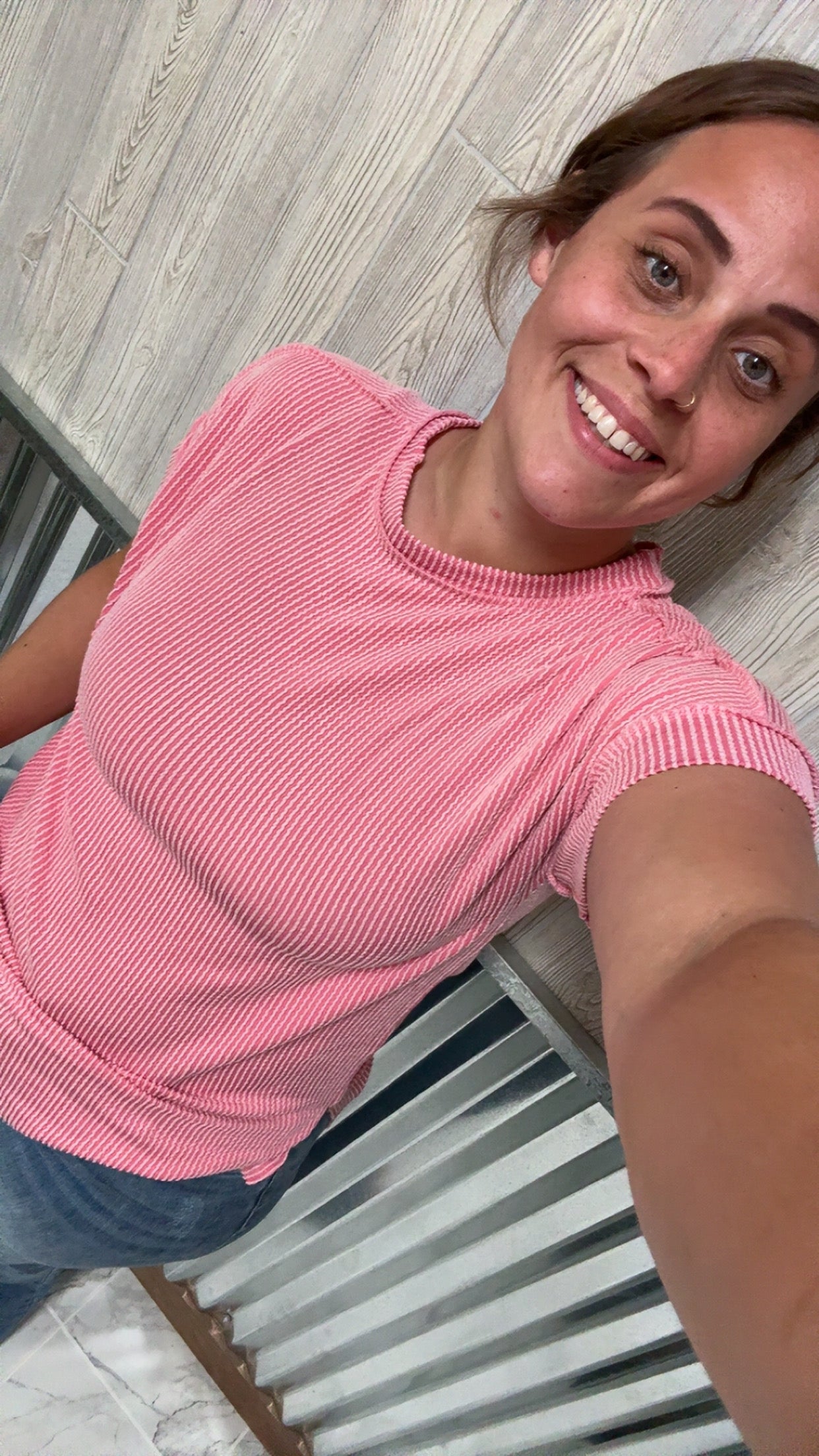 Pink Short Sleeve Ribbed Tee