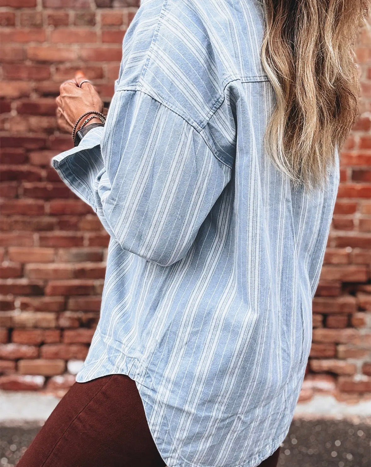 Sky Blue Stripe Classic Denim Shacket