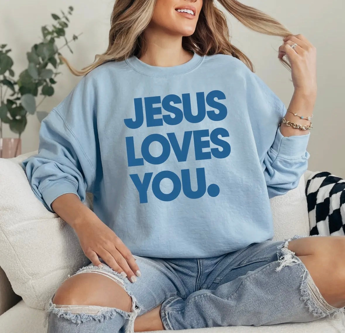 Jesus Loves You Light Blue Crew