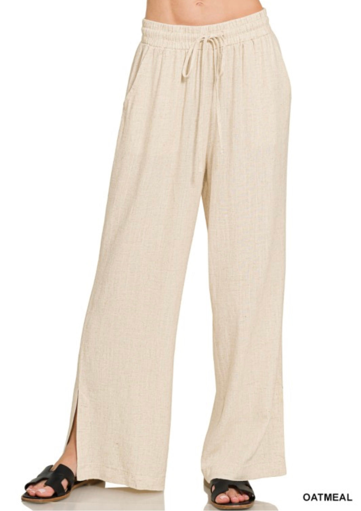 Linen Drawstring Pants Oatmeal
