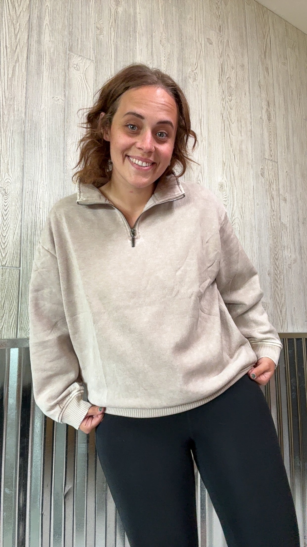 Ash Mocha Acid Wash Fleece Half Zip
