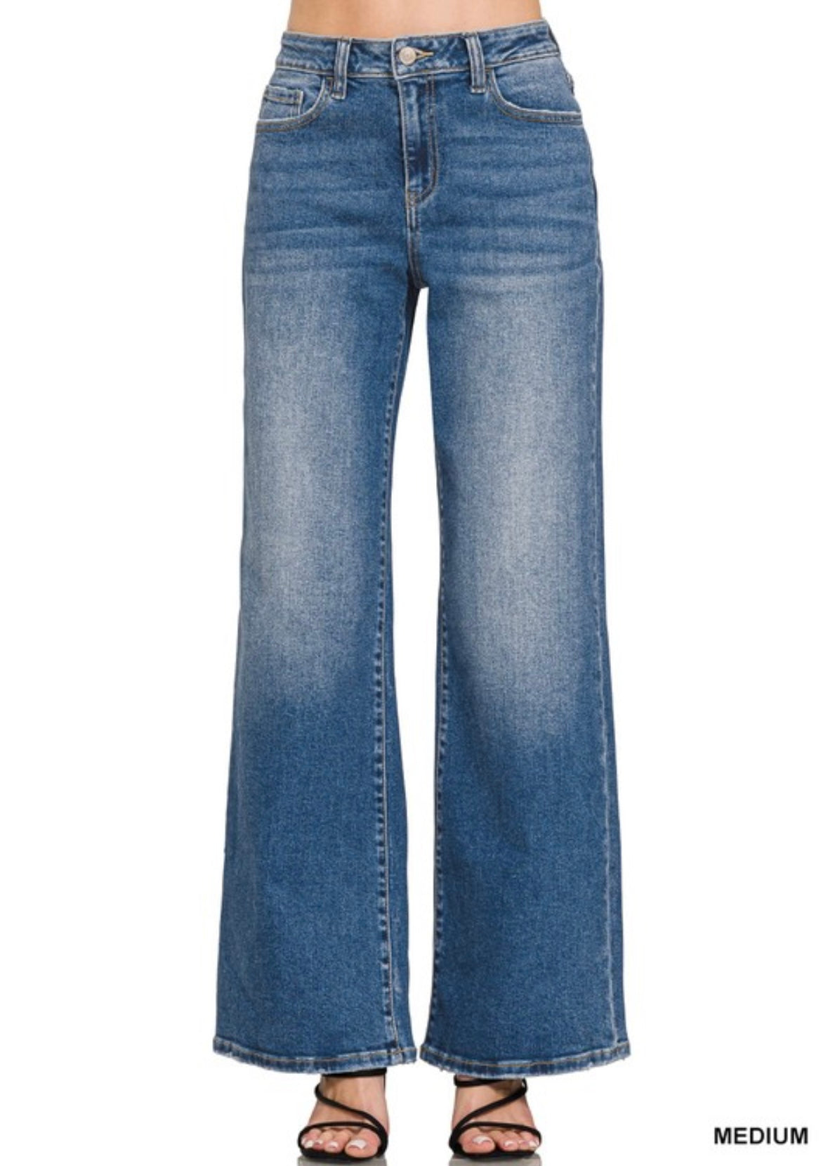 Zenana High Waist Straight Leg Medium Wash Denim