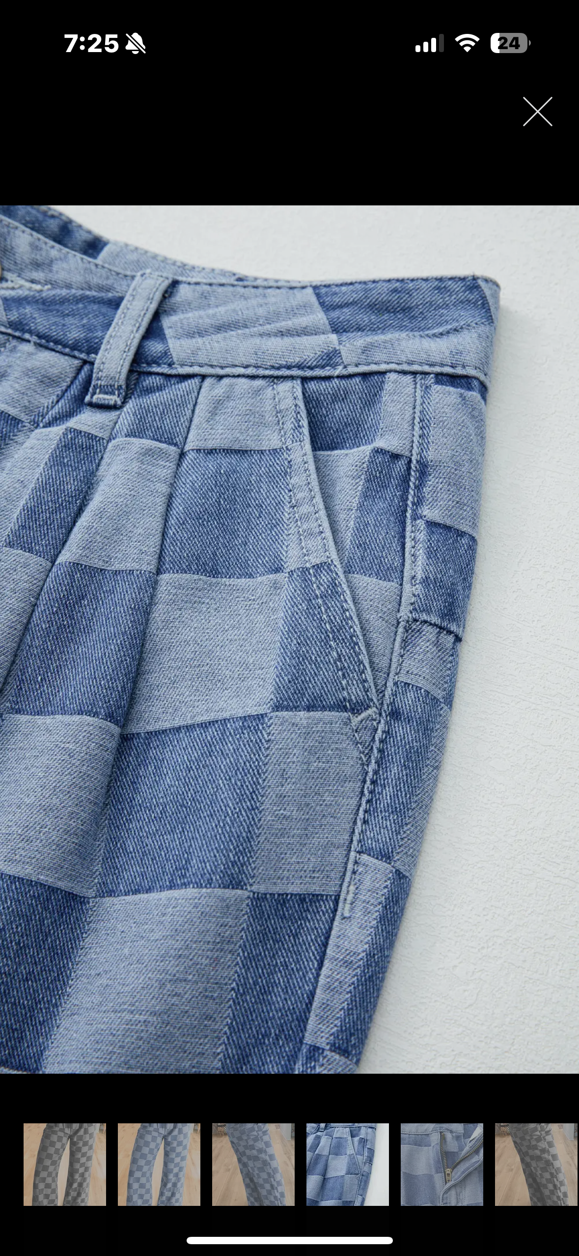 Checkered Denim Wide Leg Trousers