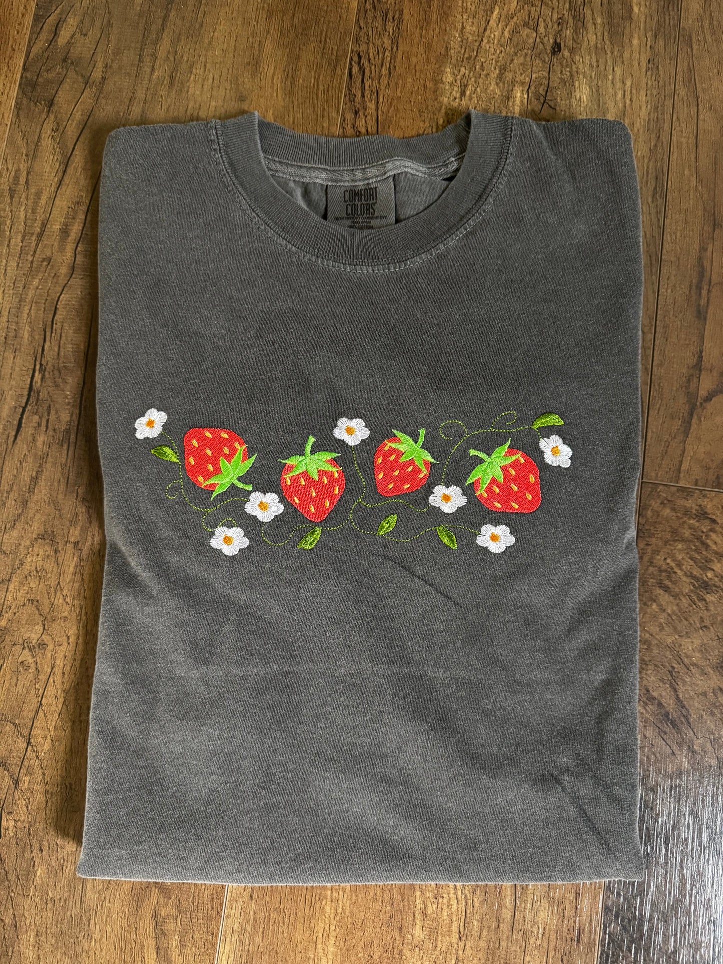 Embroidered Strawberry Comfort Color Tee