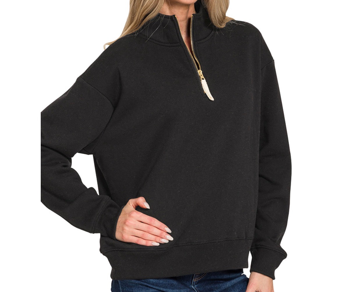 Black Fleece Half-Zip Sweatshirt | S-3X