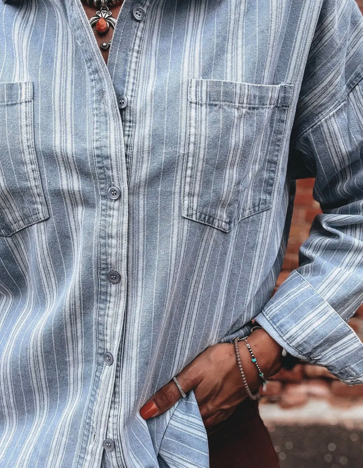 Sky Blue Stripe Classic Denim Shacket