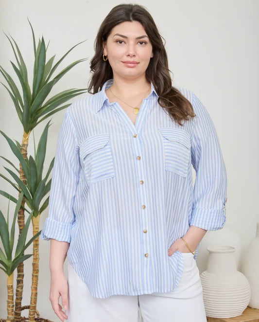 PLUS Stripe Collard Button Up
