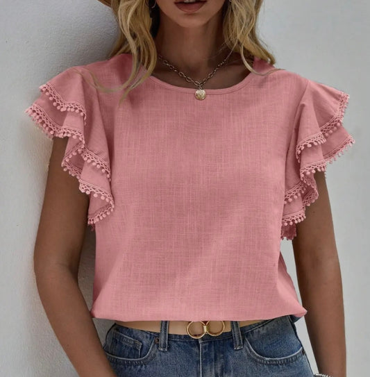 Pink Ruffle Sleeve Top