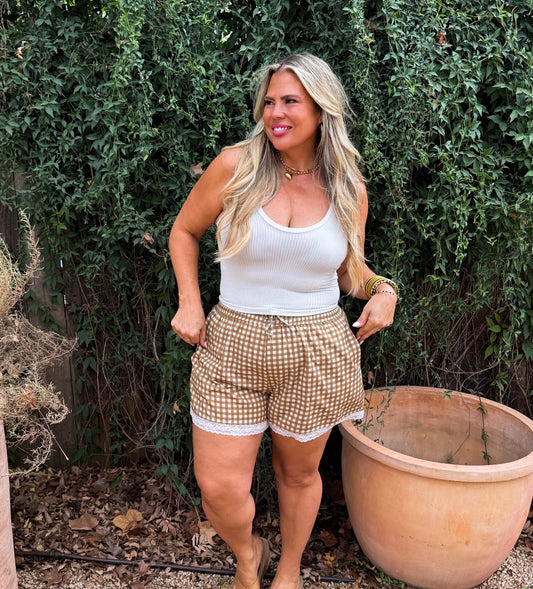 Brown Gingham Country Shorts | 100% Cotton