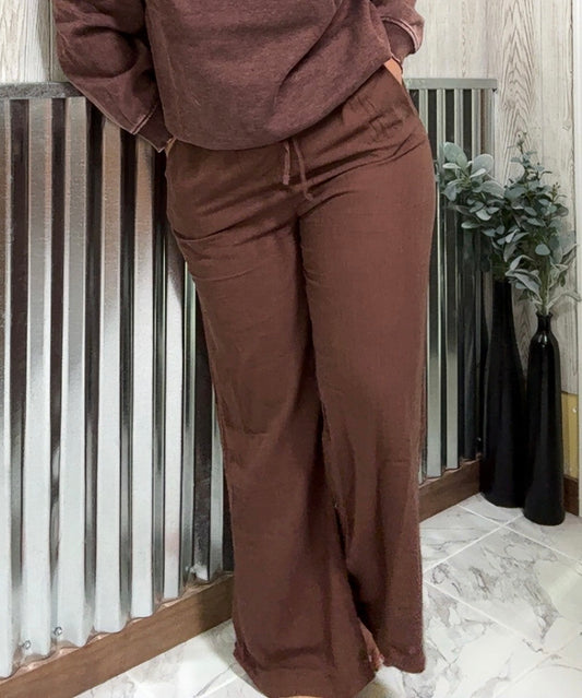 Linen Drawstring Pants Brown