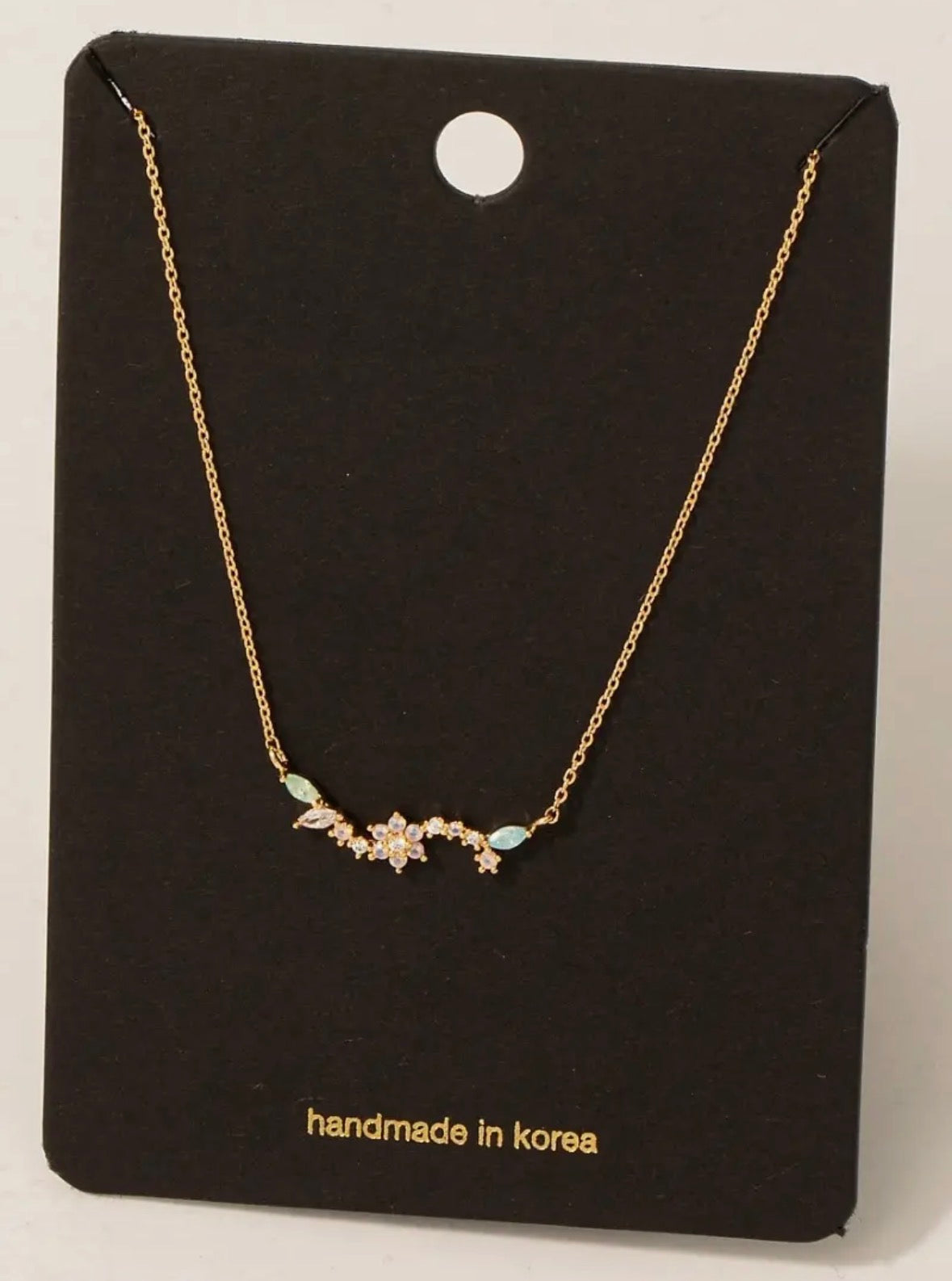 Flower Leaf Bar Pendant Necklace