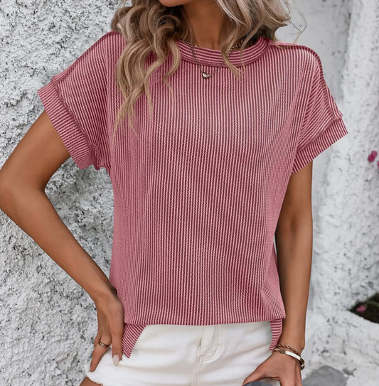 Pink Short Sleeve Ribbed Tee