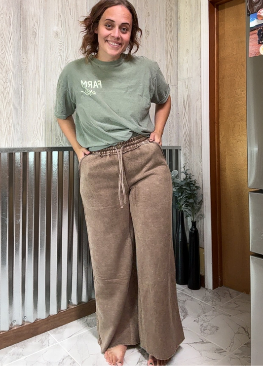 Mocha Acid Wash Fleece Sweatpants