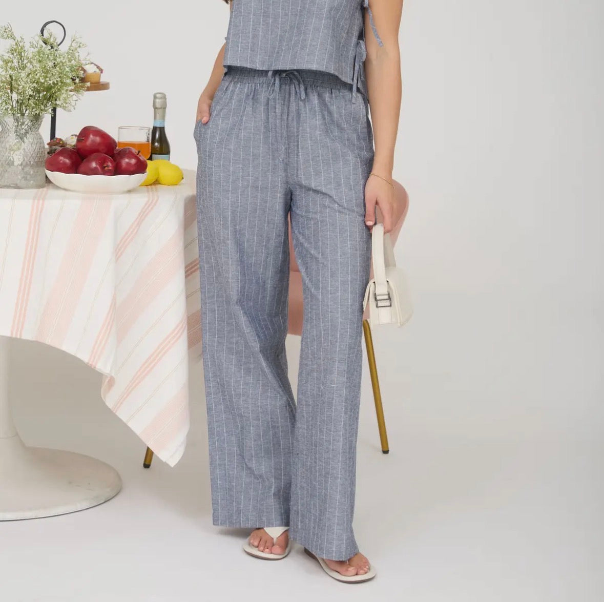 Cotton Linen Blend Drawstring Lounge Pants