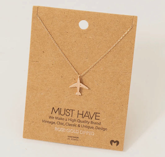 Gold Airplane Pendant Necklace