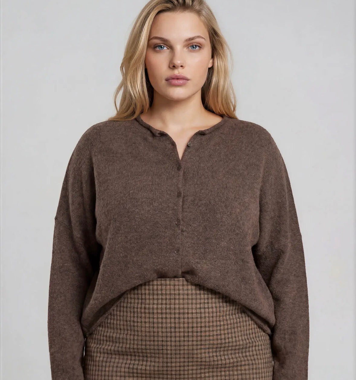 Lightweight Knit Cardigan | Dark Brown | S-3X