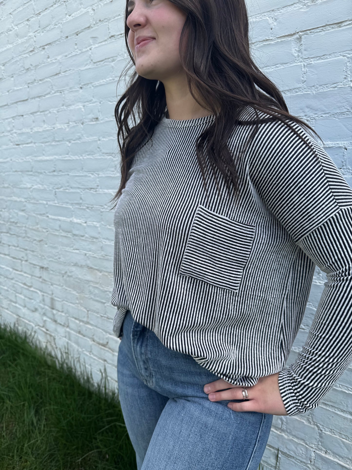 Ribbed & Oversized Striped Long-Sleeve