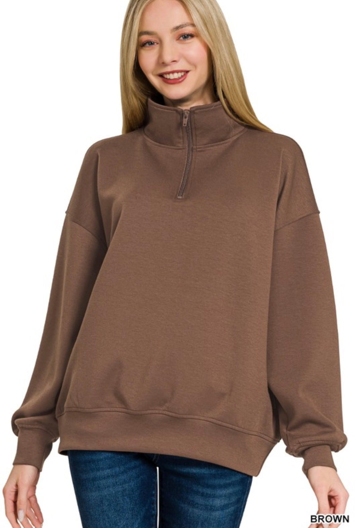 Scuba Half Zip Pullover- Brown