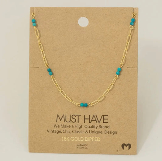 Turquoise Bead Gold Necklace