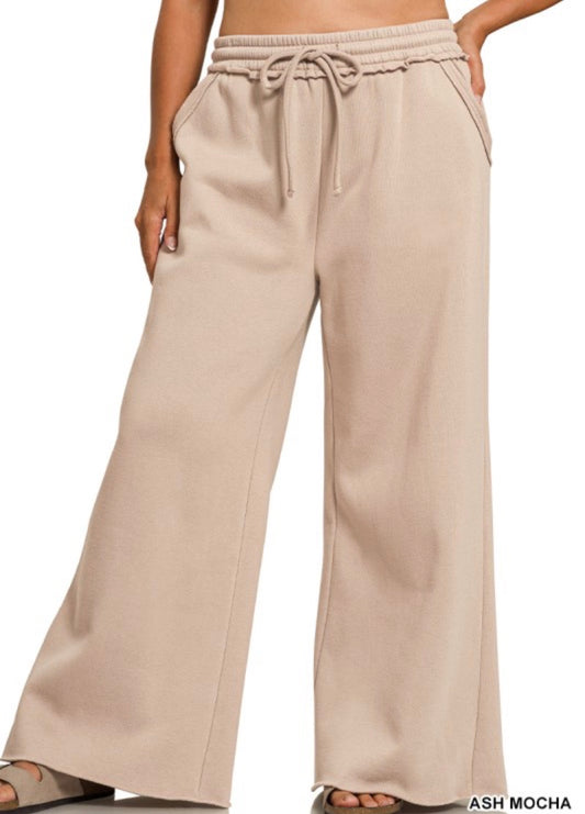 Exposed Seam Wide Leg Sweatpants - Ash Mocha