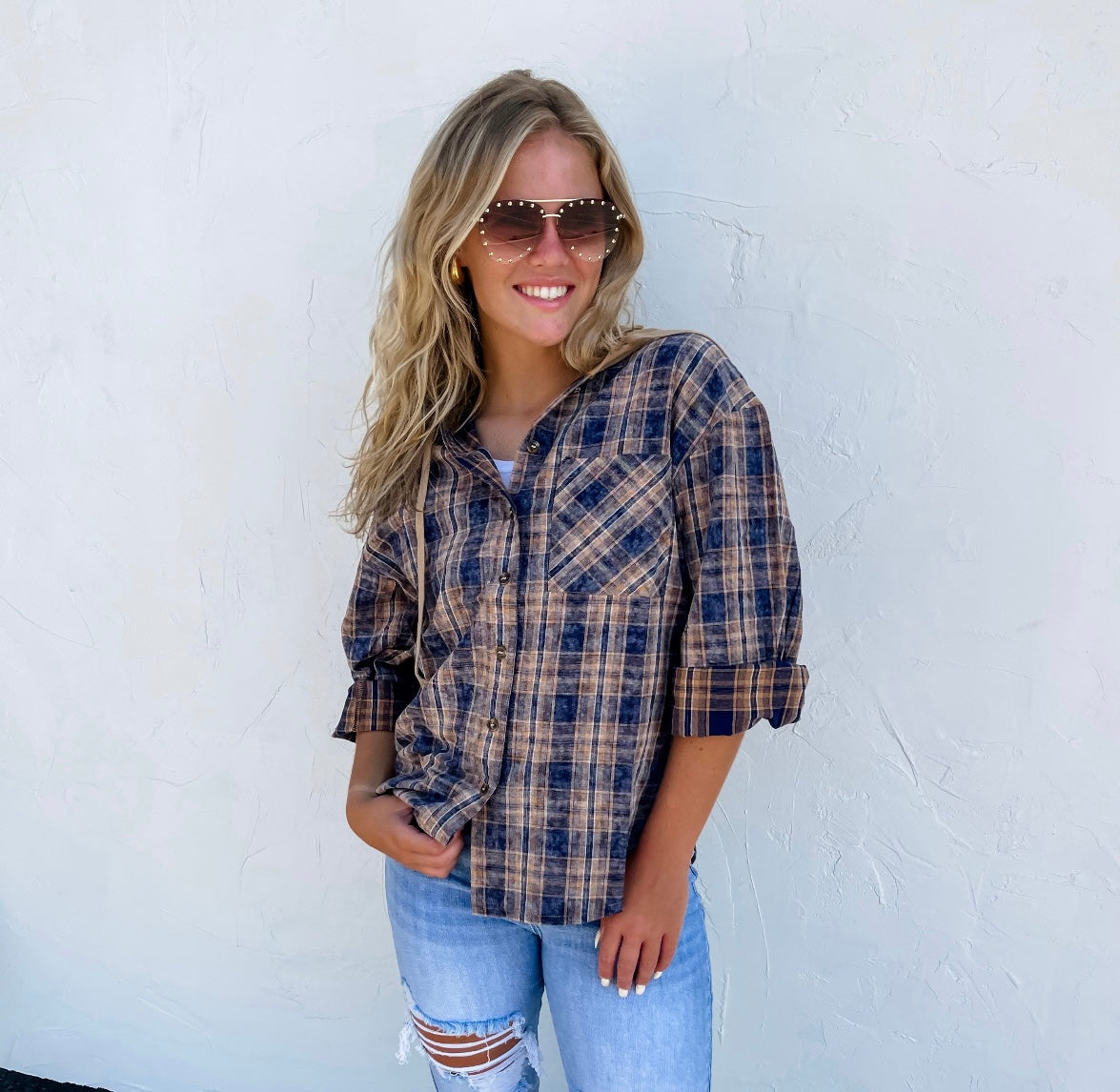 Blakeley Plaid Hoodie Top