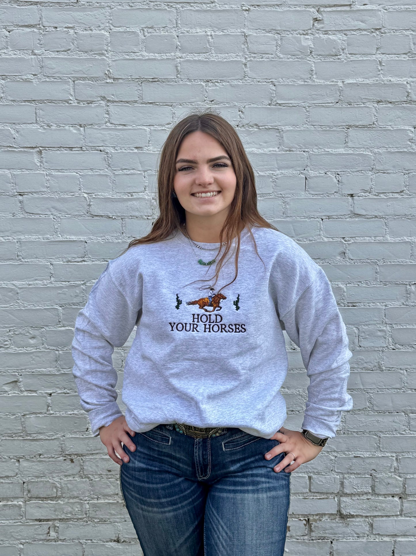 Hold Your Horses | Embroidered Crewneck Sweatshirt
