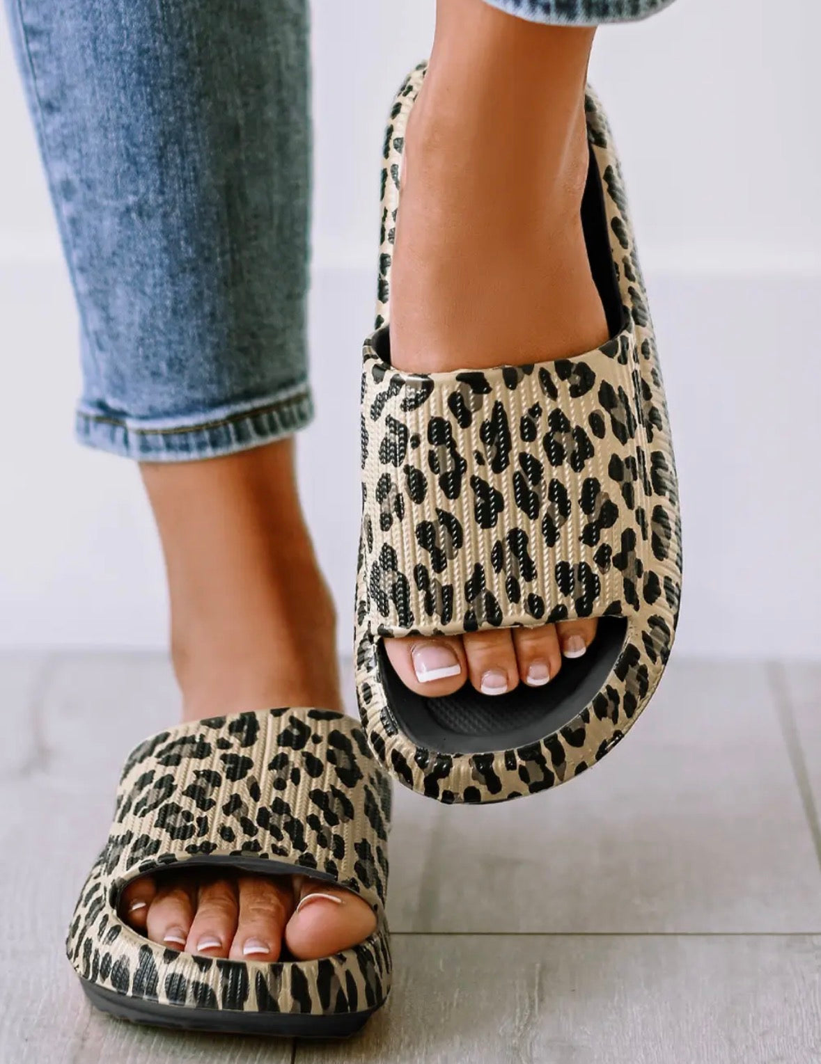 Leopard Print Slide Sandals