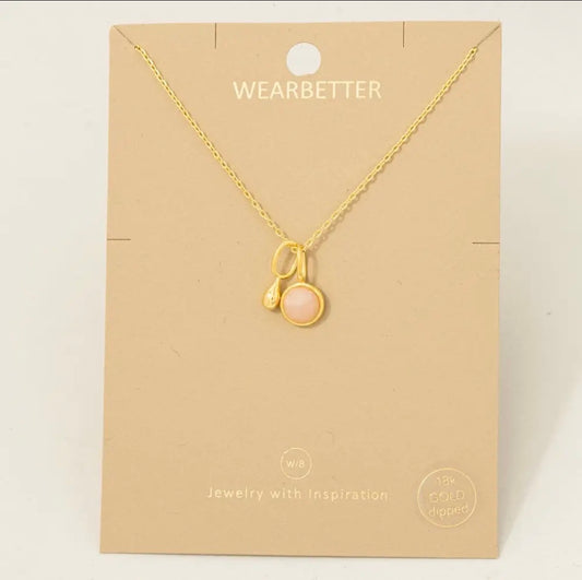 Gold Dipped Gemstone + Tear Pendant Necklace