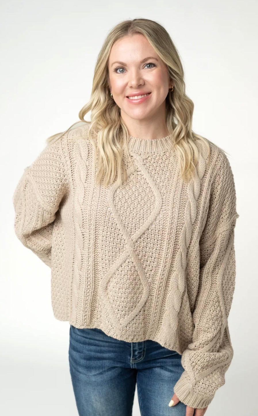 Cable Knit Sweater - Latte | 1X-3X