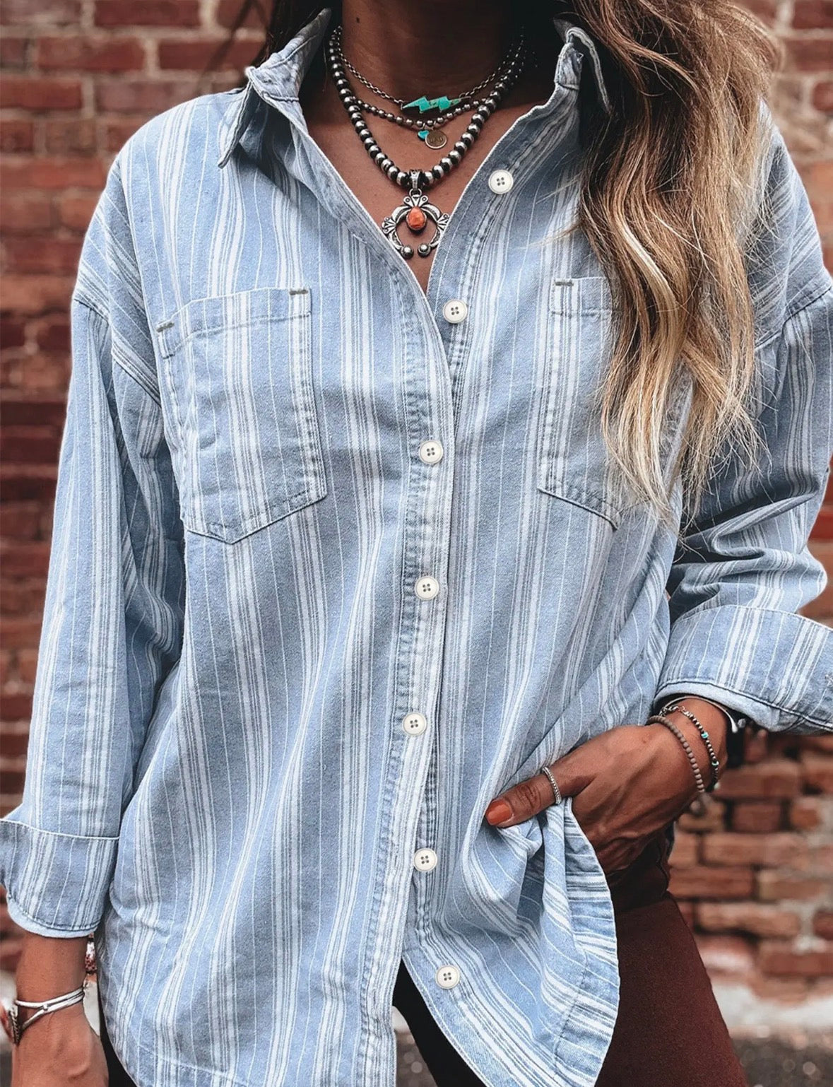 Sky Blue Stripe Classic Denim Shacket
