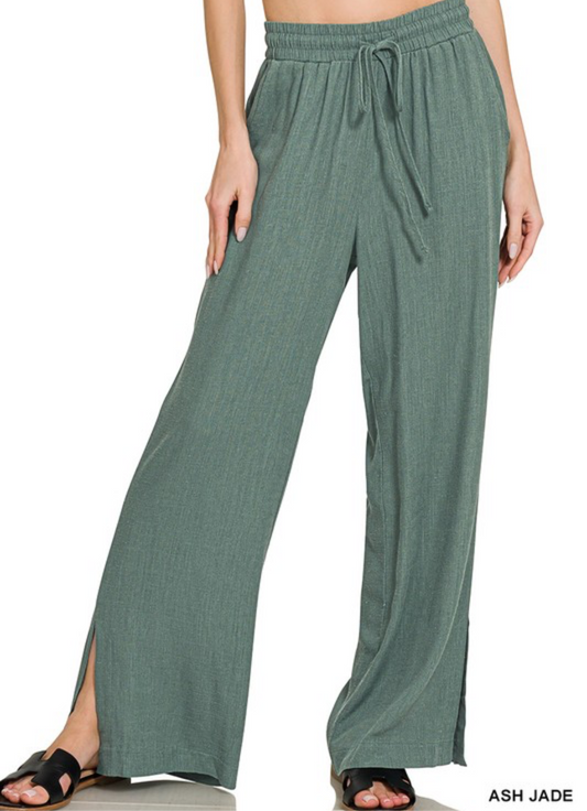 Linen Drawstring Pants Ash Jade