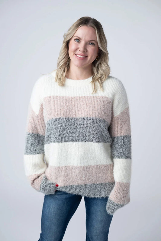 Cozy Color Block Sweater- Pink & Grey