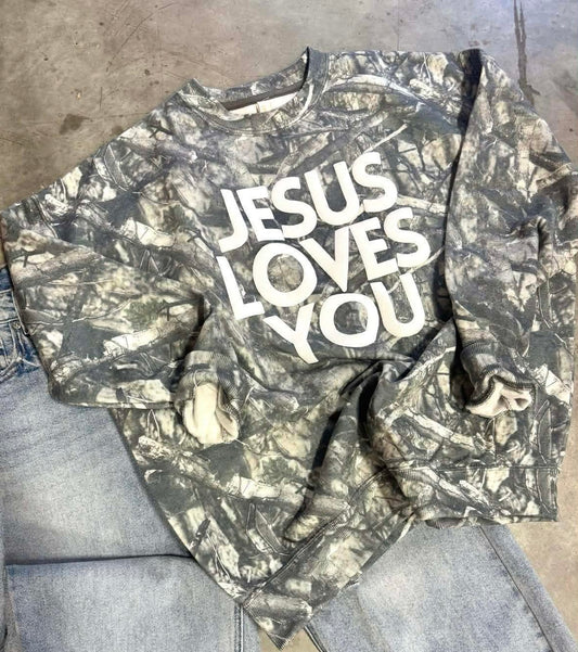 Camo Crewneck- Jesus Loves You