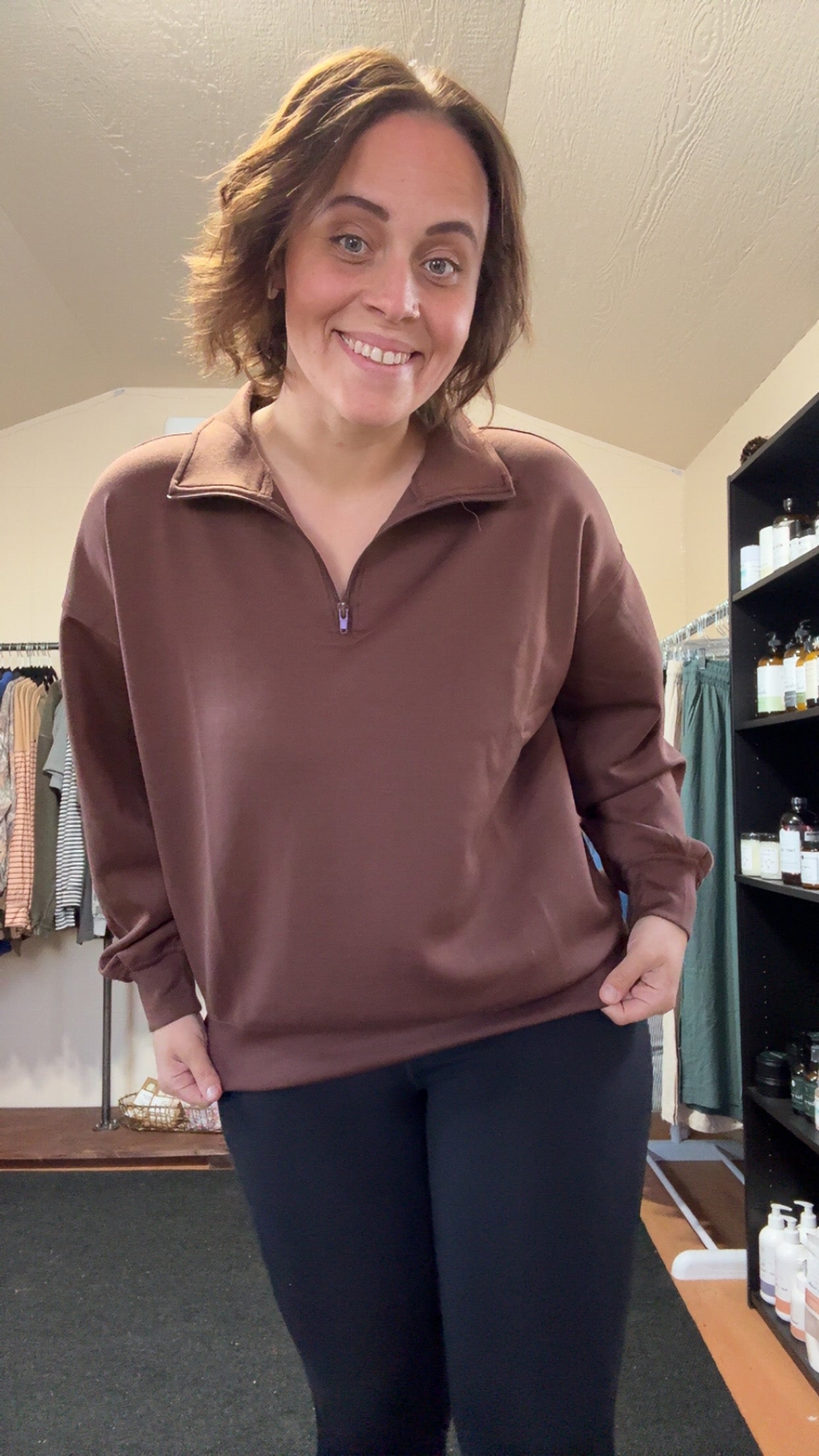 Scuba Half Zip Pullover- Brown