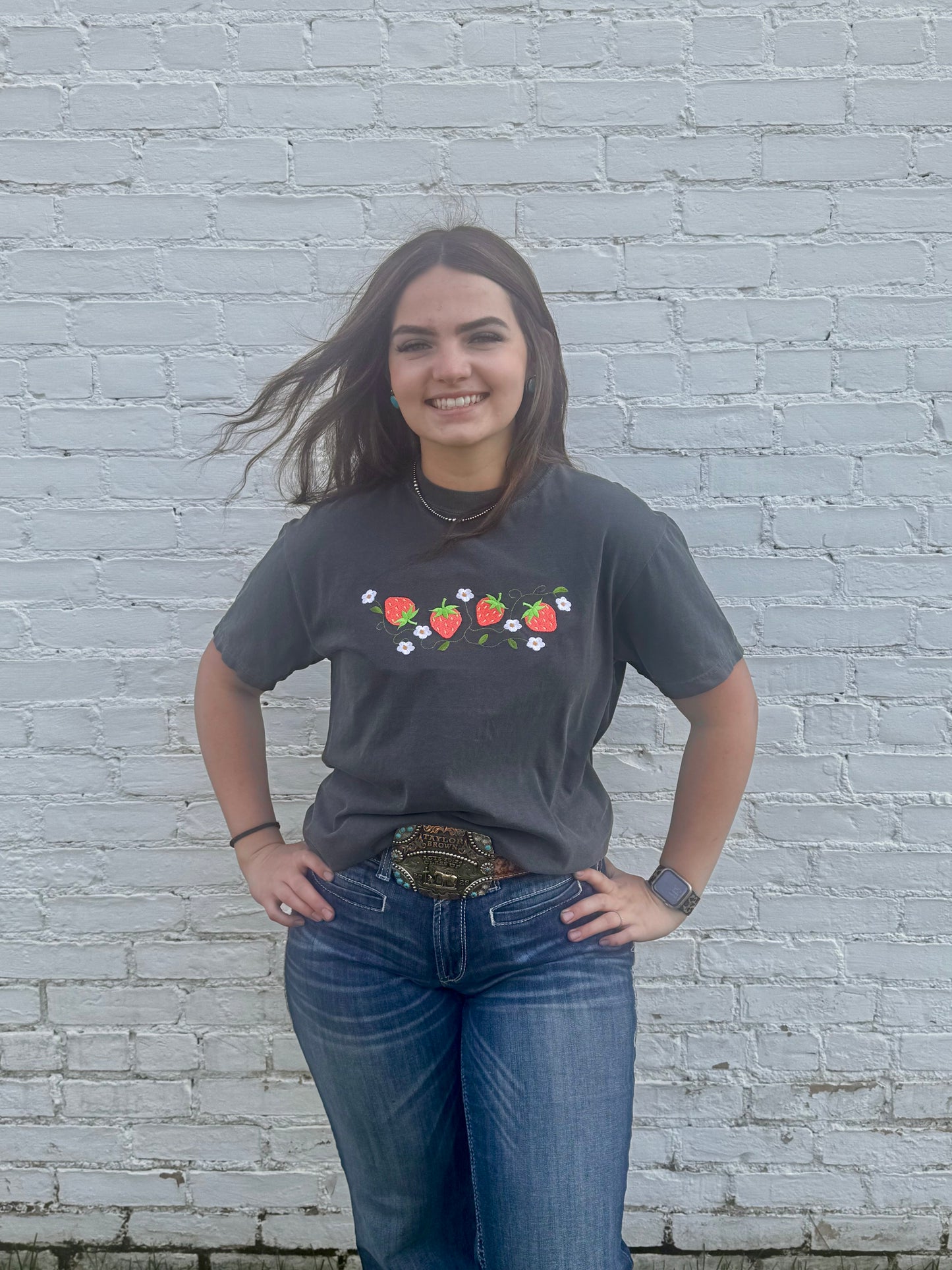 Embroidered Strawberry Comfort Color Tee