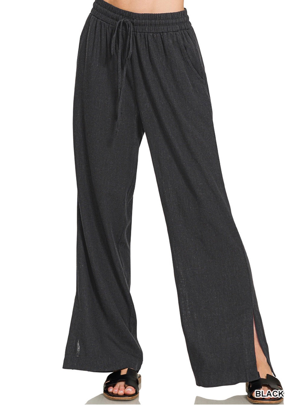 Linen Drawstring Pants | Black