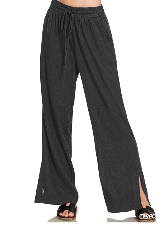Linen Drawstring Pants | Black