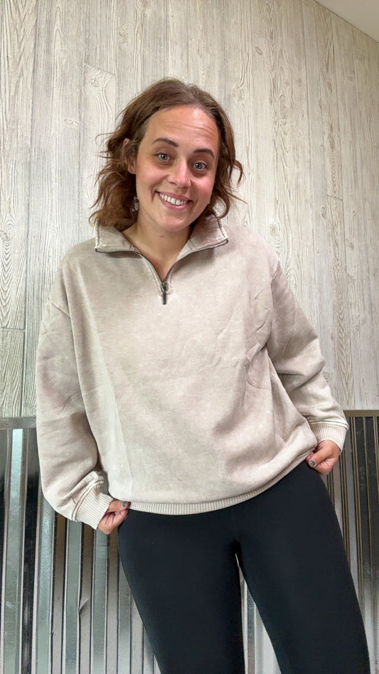 Ash Mocha Acid Wash Fleece Half Zip