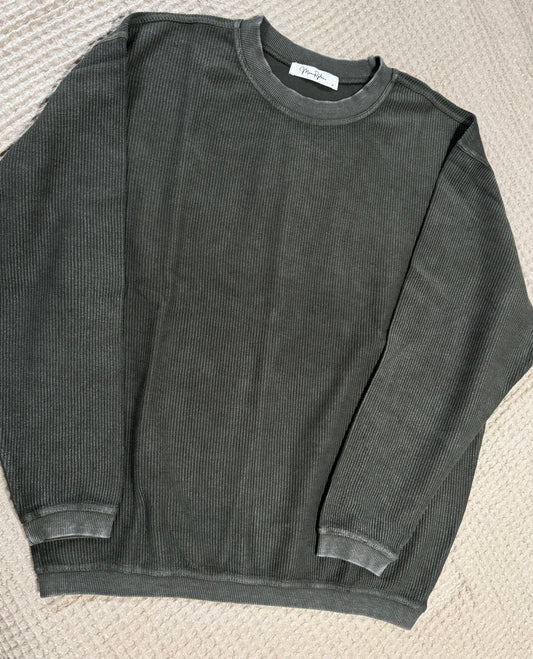 Hunter Green Corded Crew