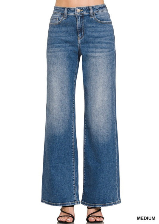 Zenana High Waist Straight Leg Medium Wash Denim