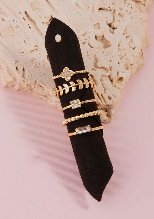 Mixed Pearl Studded Ring Set
