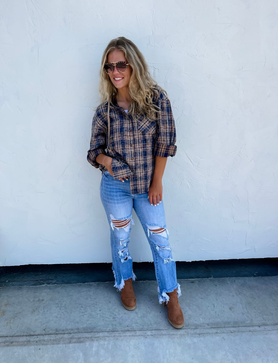 Blakeley Plaid Hoodie Top