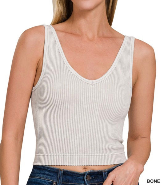 Ribbed Padded V-Neck Tank