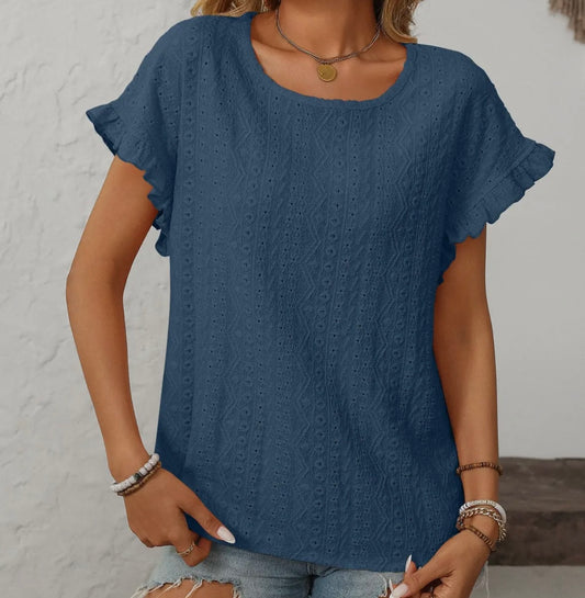Short Sleeve Navy Hollow Top
